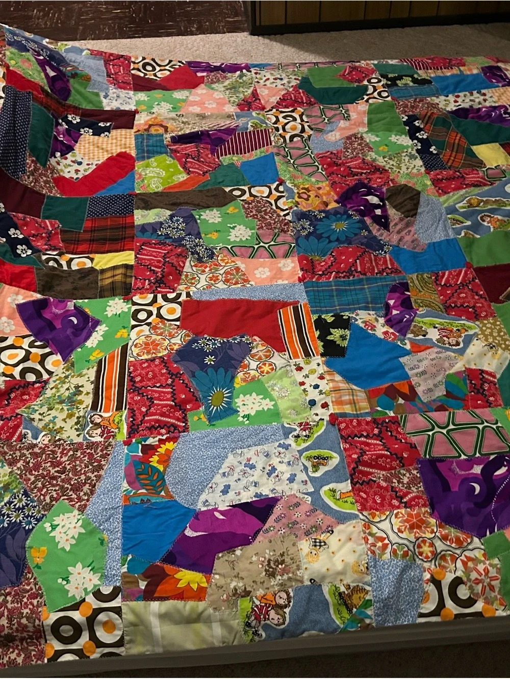 Vintage Patchwork Quilted Bedspread - Multicolor